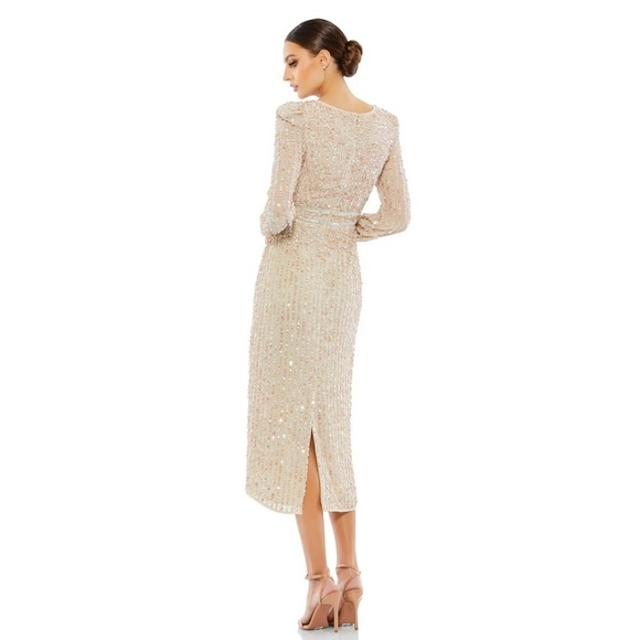 Mac Duggal 93593 NWT SEQUINED V NECK BISHOP SLEEVE DRESS - Picture 3 of 6